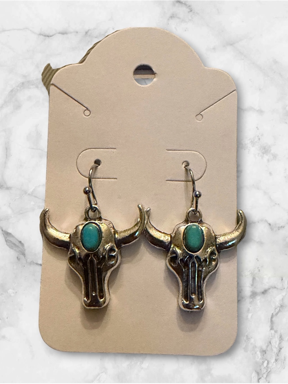 Turquoise Bull Skull Dangle Earrings